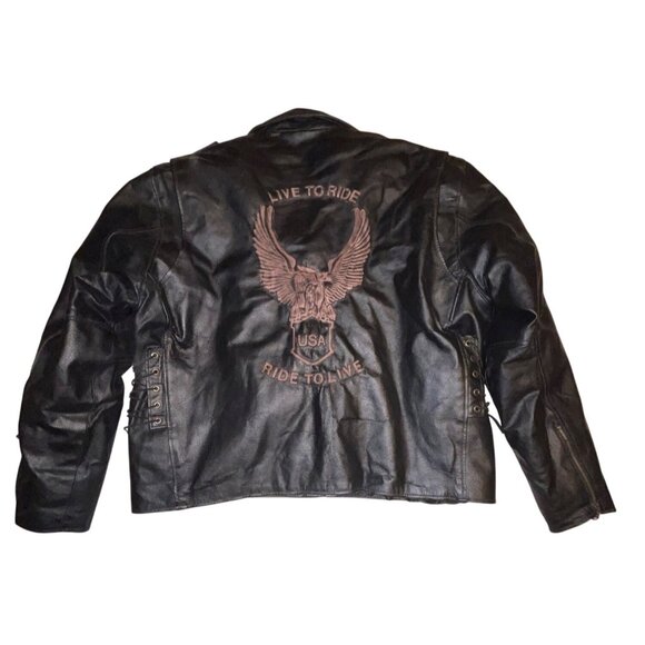 VTG Vance Leather Eagle Embossed Classic Biker Jacket XXXXL Black Leather USA - Picture 1 of 15